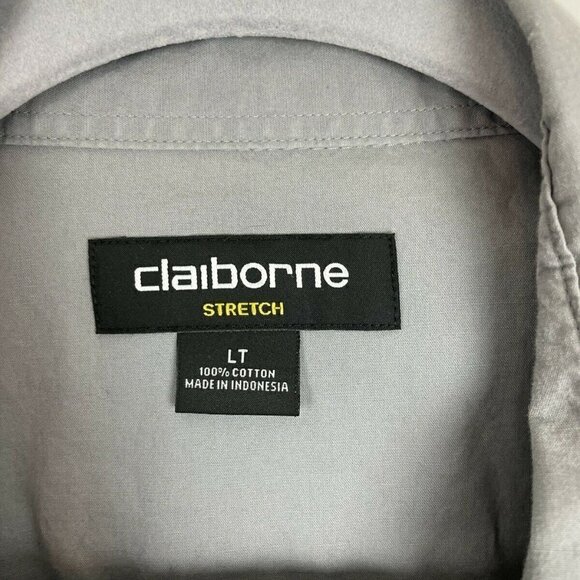 Claiborne Stretch Gray Long Sleeve Button Down Shirt LT Large Tall Basic Casual - Picture 2 of 5